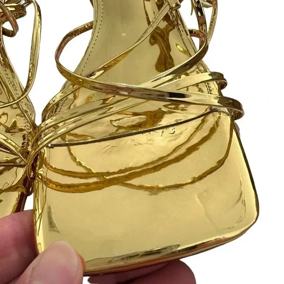 ISNOM Lace Up Heels Sandals for Women, Square Toe, Open Toe size 10 - Picture 5 of 6